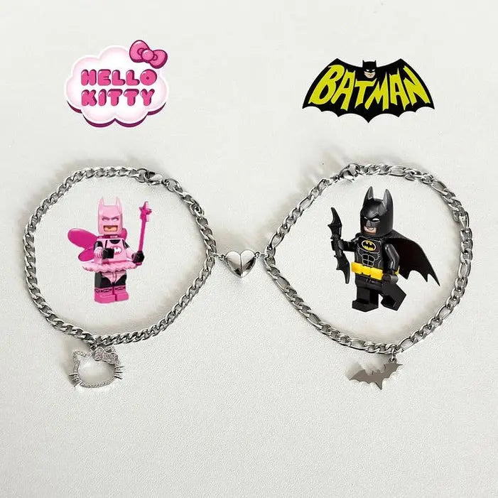 Stainless steel hello kitty x batman matching bracelet Accezia