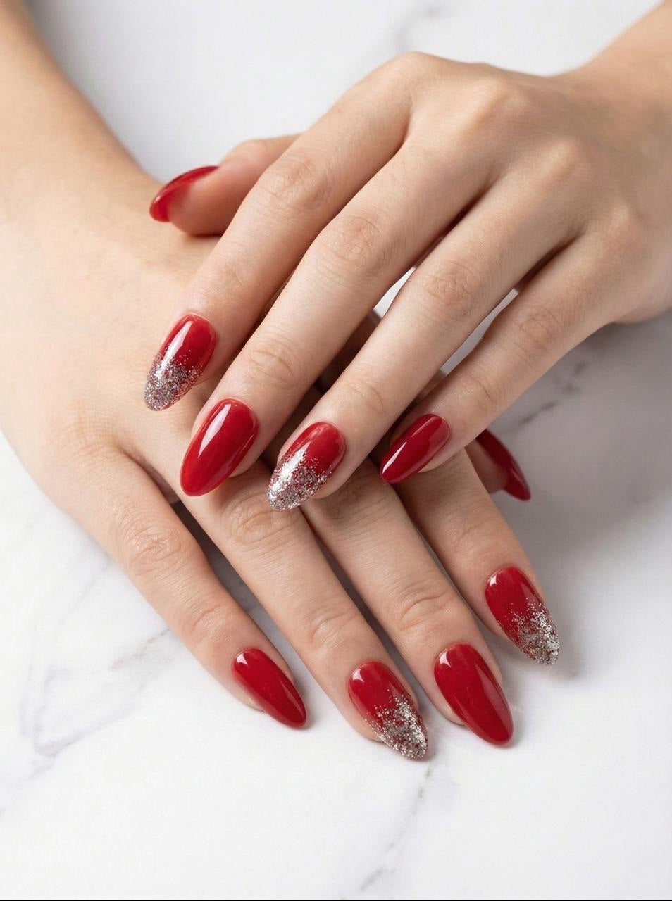 Accezia Red & Gold Luxe Press-On Nails with Application Kit | Reusable Salon-Quality Almond Nails for Women Accezia™