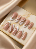 Accezia Press-On Nails – Nude Ivory Gold Almond | Reusable Kit Accezia™