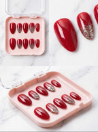Accezia Red & Gold Luxe Press-On Nails with Application Kit | Reusable Salon-Quality Almond Nails for Women Accezia™