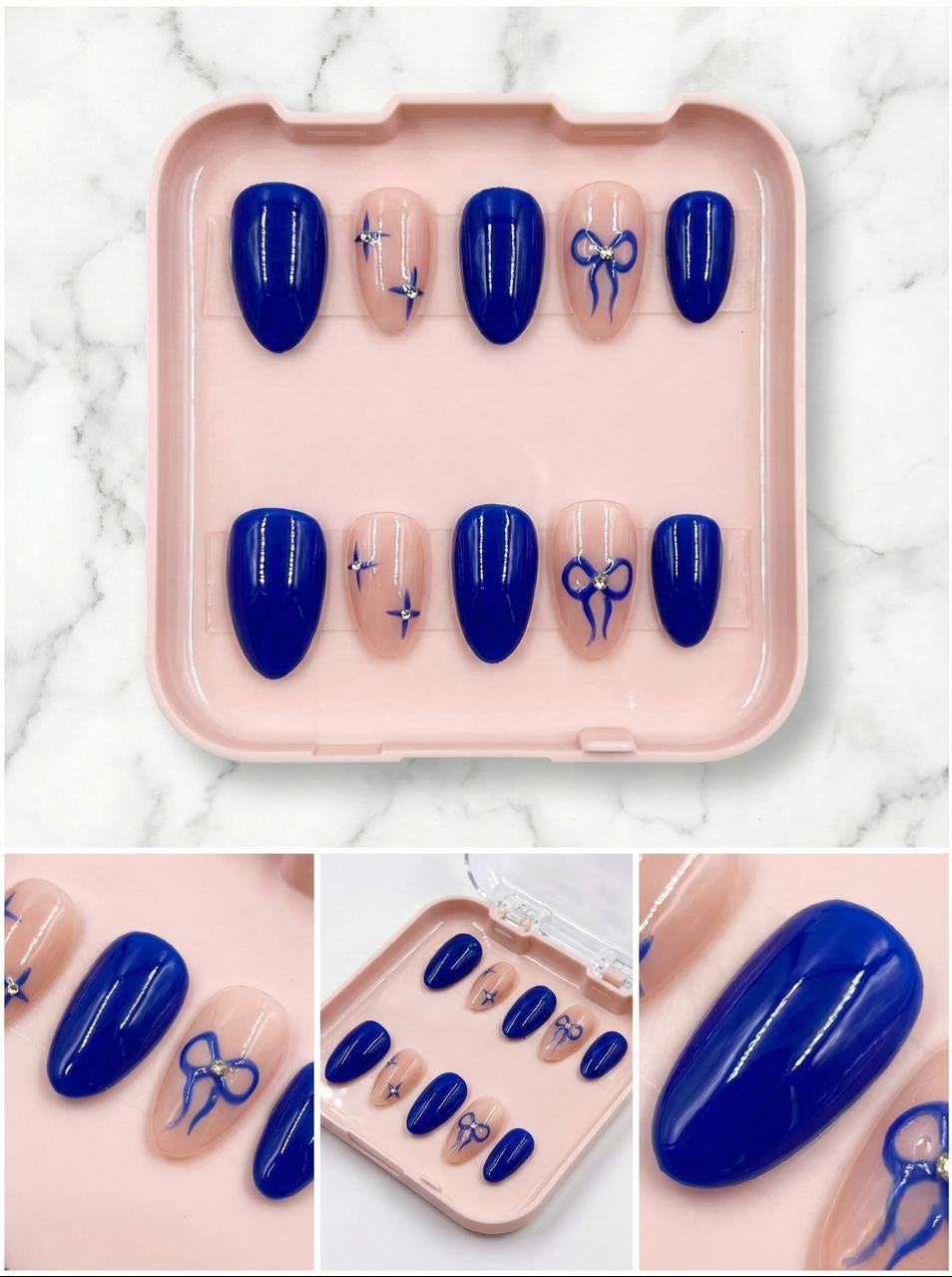 Accezia Royal Blue - Medium Almond | Reusable Luxury Press On Nails With Application Kit Accezia™