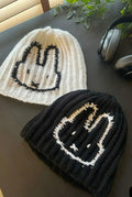 Handmade Crochet Smiley Beanie – Black & White