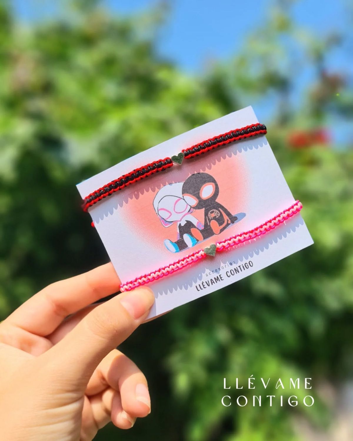 Red & Pink aesthetic thread couples bracelet