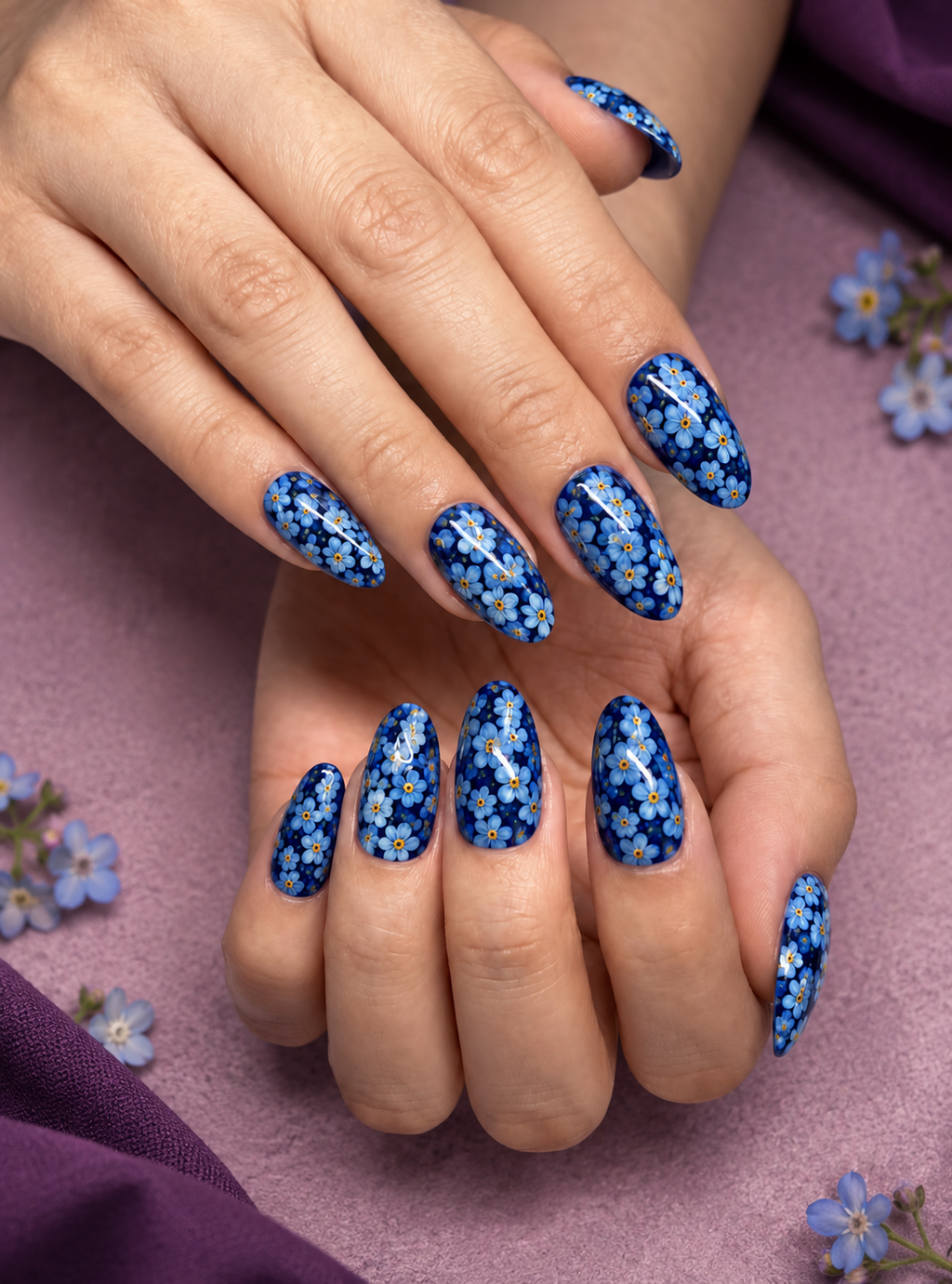 Accezia Blue Floral Press-On Nails