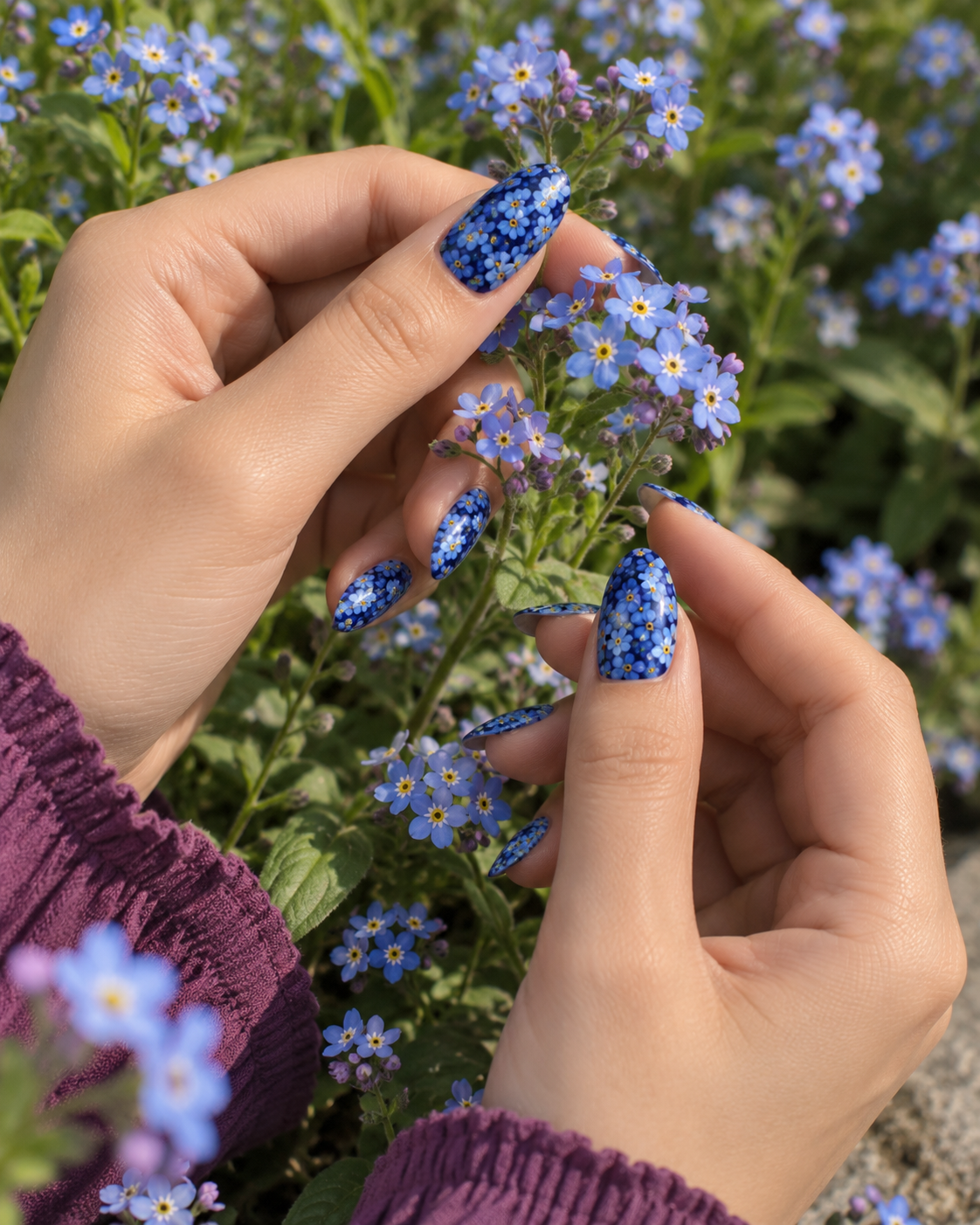 Accezia Blue Floral Press-On Nails