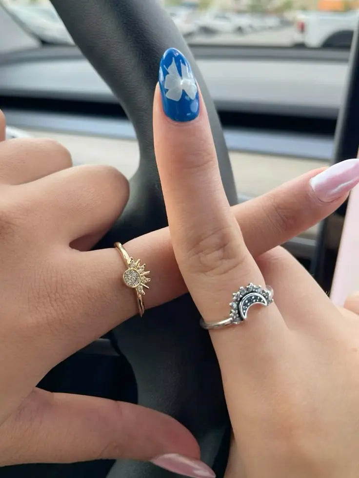 Stainless shining sun moon Ring Accezia