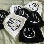 Handmade Crochet Smiley Beanie – Black & White