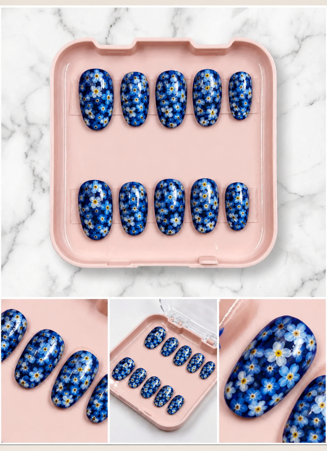 Accezia Blue Floral Press-On Nails