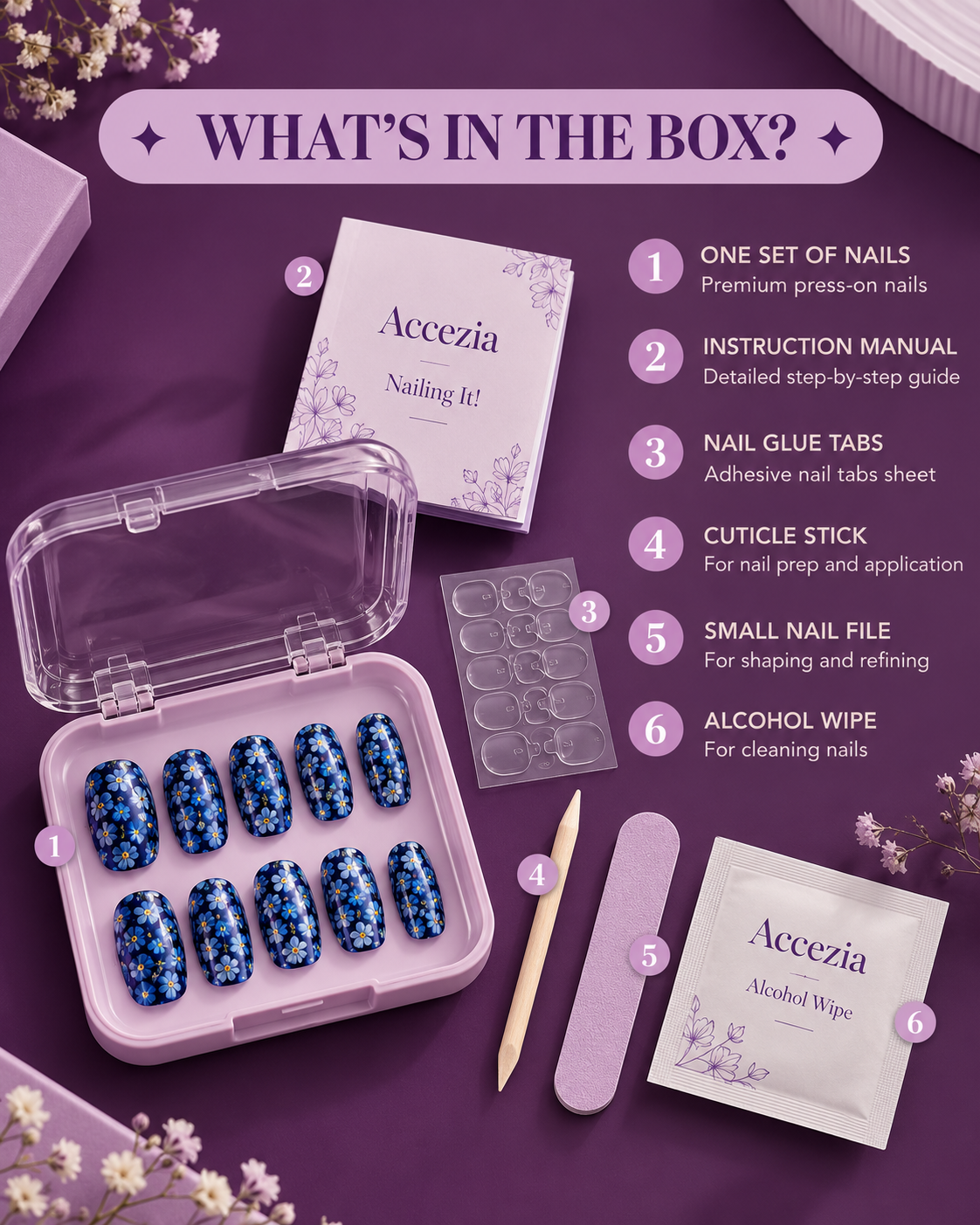 Accezia Blue Floral Press-On Nails
