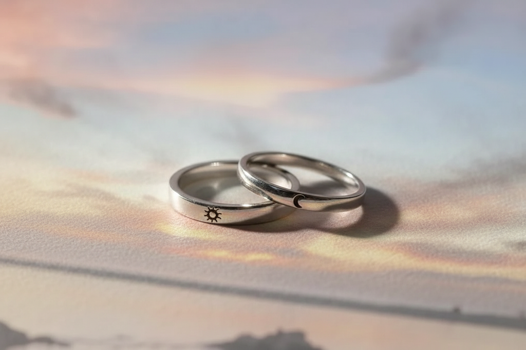 Sun Moon Matching Couple Ring Cinematic Photoshoot